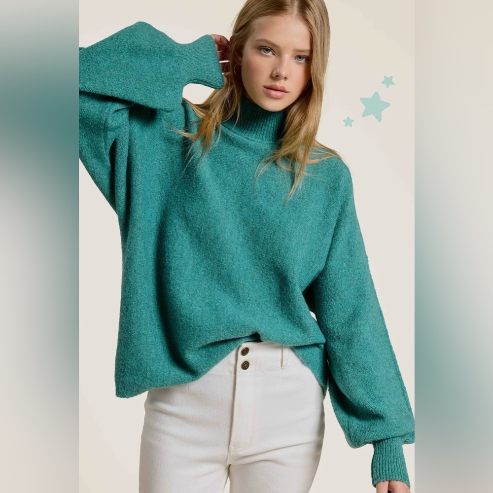 Teal Turtleneck Women's Sweater